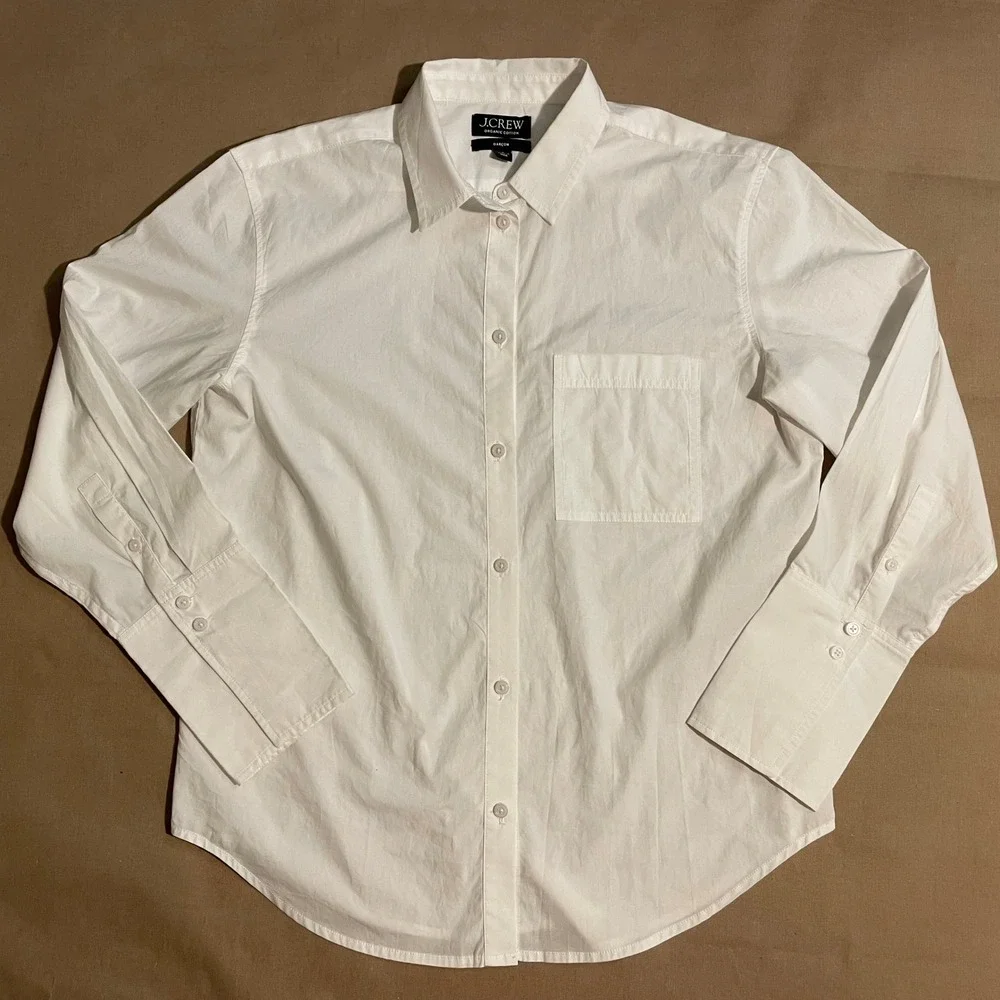 J. Crew Organic Cotton Button-Up Shirt Sz 6 Garcon White Minimalist Capsule Chic